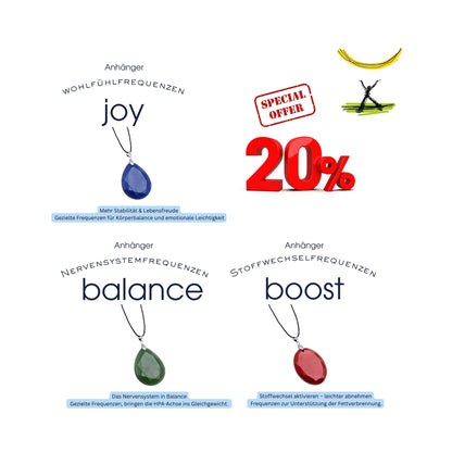 3x Frequenzanhänger "balance", "boost" und "joy"